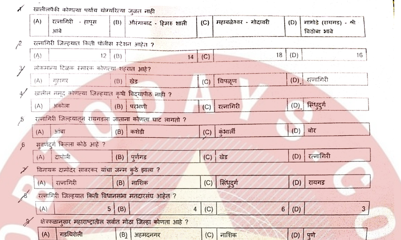 Ratnagiri District Police Bharti Question Paper 2021